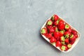 Fresh strawberries in a basket, red berry, only from a garden bed. sweet harvest. space for text. summer berry. copyspace Royalty Free Stock Photo