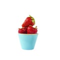 Fresh strawberries in a blue cup Royalty Free Stock Photo
