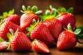 Fresh strawberries in a bowl on wooden table with low key scene. Royalty Free Stock Photo