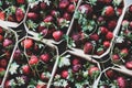 Fresh strawberries in boxes texture, background and wallpaper, close-up Royalty Free Stock Photo