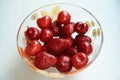 Fresh strawberries and cherries organic in a bowl