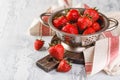 Fresh strawberries in a while colander Royalty Free Stock Photo