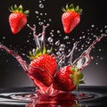 Fresh strawberries, commercial food photography with dynamic liquid splash burst