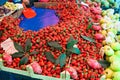 Fresh strawberries at farmers market. Fruit and vegetable marketplace is in Alanya city, Turkey Royalty Free Stock Photo