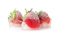 Fresh strawberries frozen in ice cubes Royalty Free Stock Photo