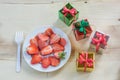 Fresh strawberries and gift box Royalty Free Stock Photo