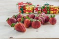 Fresh strawberries and gift box Royalty Free Stock Photo