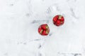 Fresh strawberries in a glass on a white background, top view Royalty Free Stock Photo