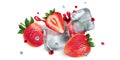 Fresh strawberries with ice cubes and water and juice splashes Royalty Free Stock Photo