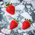 Fresh strawberries on ice and water