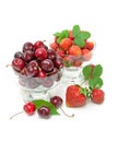 Fresh strawberries and juicy cherry isolated on a white background Royalty Free Stock Photo