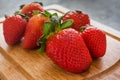 Fresh strawberries juicy on wooden table