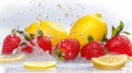 Fresh strawberries and lemons with splashing water Royalty Free Stock Photo