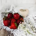 fresh strawberries on a natural wooden background Royalty Free Stock Photo