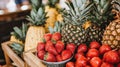 Fresh strawberries, pineapples market stall display Royalty Free Stock Photo