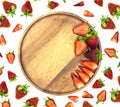 Fresh strawberries are placed in an isolated wooden plate on a white background. Objects that have clipped paths have free space o Royalty Free Stock Photo