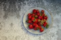Fresh strawberries in a plate on a gray concrete table Royalty Free Stock Photo