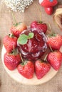 Fresh strawberries red at delicious and jam. Royalty Free Stock Photo