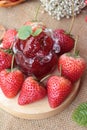 Fresh strawberries red at delicious and jam. Royalty Free Stock Photo