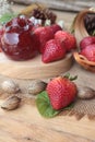 Fresh strawberries red at delicious and jam. Royalty Free Stock Photo