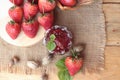 Fresh strawberries red at delicious and jam. Royalty Free Stock Photo