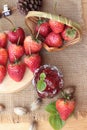 Fresh strawberries red at delicious and jam. Royalty Free Stock Photo