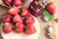 Fresh strawberries red at delicious and jam. Royalty Free Stock Photo