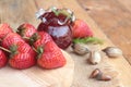 Fresh strawberries red at delicious and jam. Royalty Free Stock Photo