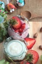 Fresh strawberries red and yogurt at delicious. Royalty Free Stock Photo