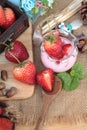 Fresh strawberries red and yogurt at delicious. Royalty Free Stock Photo