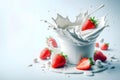 Fresh strawberries splashing into a bowl of milk, creating an enticing and dynamic visual effect Royalty Free Stock Photo