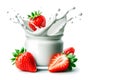 Fresh strawberries splashing into a bowl of milk, creating an enticing and dynamic visual effect Royalty Free Stock Photo