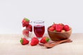 Fresh strawberries and strawberry jam in the glass jar and stra Royalty Free Stock Photo