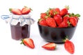 Fresh strawberries and strawberry jam jar Royalty Free Stock Photo