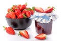 Fresh strawberries and strawberry jam jar Royalty Free Stock Photo