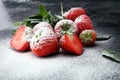 Fresh strawberries with sugar powder delicious dessert Royalty Free Stock Photo