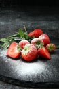 Fresh strawberries with sugar powder delicious dessert Royalty Free Stock Photo