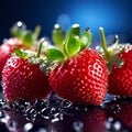 Fresh strawberries with water drops on a dark blue background. Royalty Free Stock Photo