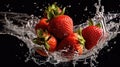 Fresh strawberries in water splash, isolated on black background. Studio shot. - made with generative AI tools Royalty Free Stock Photo