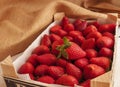 Fresh strawberries in a wooden box Royalty Free Stock Photo