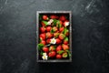 Fresh strawberries in a wooden box. Berries Royalty Free Stock Photo