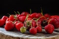 Fresh strawberries on a wooden stump.