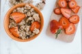 Fresh strawberries , yogurt and homemade granola for healthy breakfast