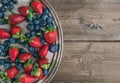 Fresh strawberry and blueberry mix on a metal dish (tray) Royalty Free Stock Photo