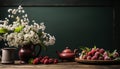 Fresh strawberry bouquet on rustic wooden table, a summer delight generated by AI