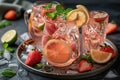 Fresh strawberry cocktail. Fresh summer cocktail with fruits and berries with ice cubes Royalty Free Stock Photo