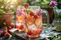 Fresh strawberry cocktail. Fresh summer cocktail with fruits and berries with ice cubes Royalty Free Stock Photo