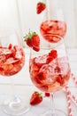 Fresh strawberry cocktails on ice