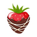 Fresh strawberry covered by liquid chocolate dripping. Cartoon style. Vector illustration isolated on a white background