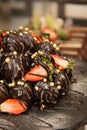 Fresh strawberry dipping chocolate Royalty Free Stock Photo